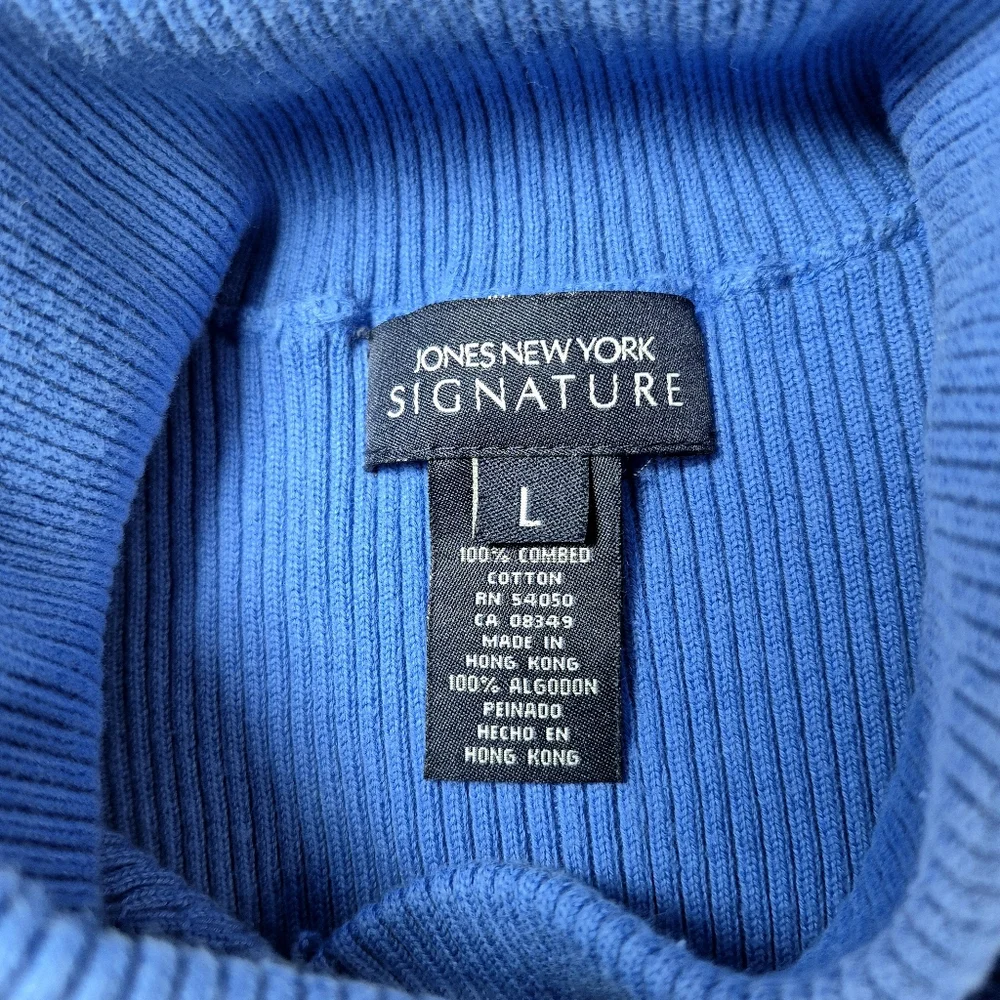 Jones New York Signature Blue Ribbed Shawl Cowl Neck Sweater Woman's Large - Picture 2 of 10